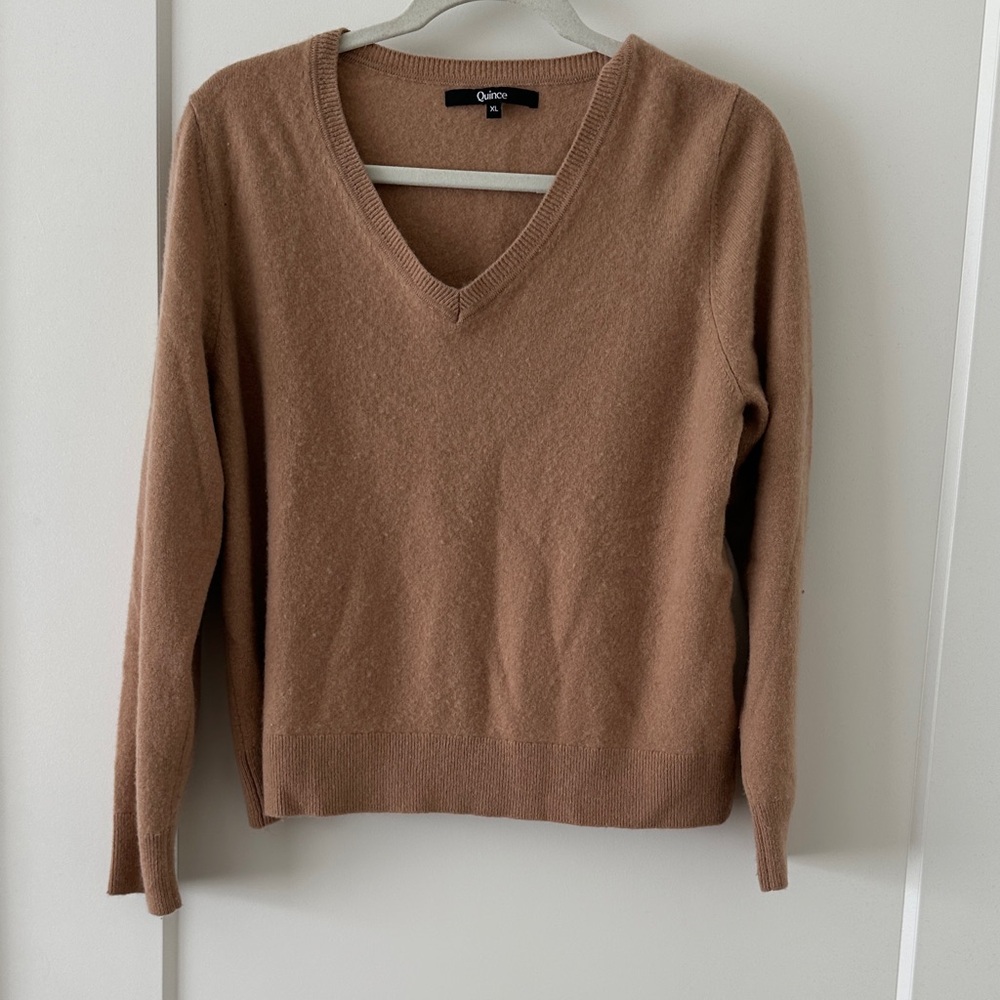 Quince Tan V-Neck Sweater